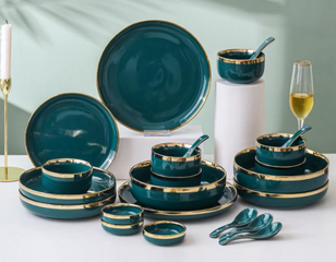 Bộ bát đĩa sứ cao cấp 26 món viền vàng - Thiết kế Bắc Âu sang trọng, chất liệu gốm sứ an toàn, hoàn hảo cho bữa tiệc và quà tặng.