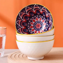 Bộ bát sứ cao cấp thổ cẩm hiện đại - 6 bát + 6 đôi đũa kèm hộp quà sang trọng cho tân gia, bữa tiệc và trang trí bàn ăn