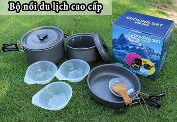Bộ Nồi Chảo Dã Ngoại DS-300 Xếp Gọn - Bộ Nấu Ăn Tiện Lợi Cho 2-3 Người Khi Du Lịch, Chất Liệu Nhôm Chống Dính, Gọn Nhẹ, Dễ Mang Theo