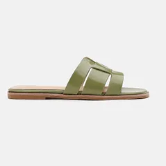 Dép Pazzion Elmira Interlocked Cage Glossy Leather Slides Green