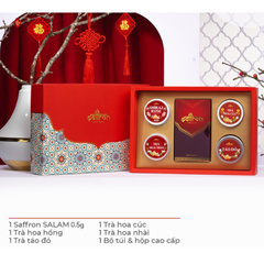 Hộp Quà Tết Nhụy Hoa Nghệ Tây Saffron Salam Sang Trọng + 4 Loại Trà Cao Cấp, Quà Tặng Sức Khỏe Ý Nghĩa Dịp Tết Nguyên Đán