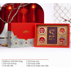 Hộp Quà Tết Cao Cấp Nhụy Hoa Nghệ Tây Saffron Shyam + 4 Loại Trà Lành Mạnh - Quà Tặng Sang Trọng Dịp Lễ Tết