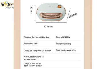 Máy Sưởi Đa Năng Bear DNQ-A19B1 - Công Nghệ PTC Nhanh, Thiết Kế Gọn Nhẹ, Chống Thấm IPX2 Cho Phòng Tắm, Phòng Khách, Phòng Ngủ