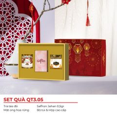 Set Quà Tết Mộc Hương Sơn QT3.05 - Hộp Quà Saffron Jahan, Trà, Mật Ong Tặng Sức Khỏe, May Mắn, Thiết Kế Sang Trọng