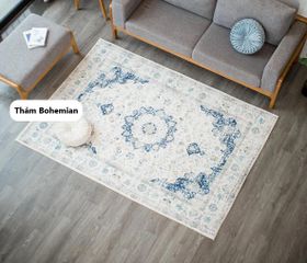 Thảm Trải Sàn Bohemian Cao Cấp TSL06 Ghome - Họa Tiết Retro Chất Liệu Cashmere Mềm Mại, Kích Thước Đa Dạng