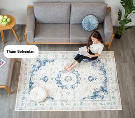 Thảm Trải Sàn Bohemian Cao Cấp TSL06 Ghome - Họa Tiết Retro Chất Liệu Cashmere Mềm Mại, Kích Thước Đa Dạng