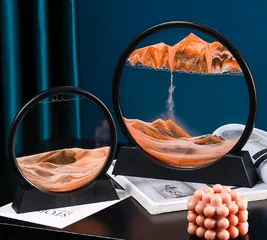 Tranh cát chảy chuyển động 3D khung tròn có giá đỡ để bàn