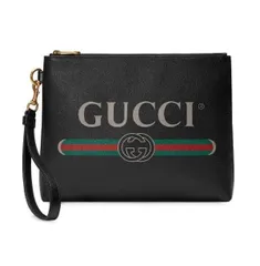 Túi Gucci Black Logo Print Leather Clutch 017410 màu đen