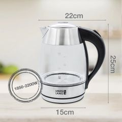 Ấm Siêu Tốc Thủy Tinh Lebenlang LBWE2626 - Công Suất 1850W-2200W, Dung Tích 1.8L, Đế Xoay 360 Độ, Tự Ngắt Khi Nước Sôi
