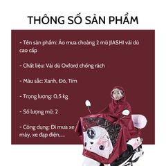 Áo Mưa Choàng 2 Mũ Jiashi AMP01 - Chống Thấm Nước, Dễ Gấp Gọn, Lý Tưởng Đi Xe Máy, Màu Xanh/Đỏ/Tím