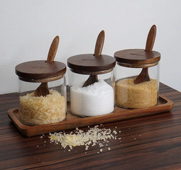 Combo 3 Hũ Gia Vị Thủy Tinh Kèm Khay Muỗng Hobby Home Decor HGV3D - Dụng Cụ Nhà Bếp Gọn Gàng, Tiện Lợi