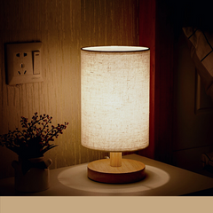 Đèn Ngủ Bàn Gỗ Huta G1S Chao Vải Lanh - Đèn LED Ánh Sáng Vàng Ấm, Thiết Kế Vintage Cho Không Gian Ấm Cúng