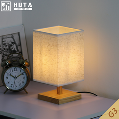 Đèn Ngủ Để Bàn Huta Light For Life G3 - Chao Vuông Vải Lanh Vintage, Ánh Sáng Vàng Ấm Thư Giãn, Trang Trí Nội Thất Hiện Đại