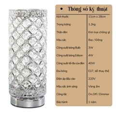 Đèn Ngủ Pha Lê Để Bàn Huta Light For Life PL1 - Sang Trọng, Kim Loại Chống Gỉ, Ánh Sáng Vàng Ấm, Thích Hợp Cho Mọi Không Gian