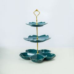 Đĩa Sứ 3 Tầng Trụ Kim Loại Ghome - Đồ Trang Trí Đựng Bánh Kẹo và Hoa Quả Sang Trọng, Thích Hợp Biếu Tặng Dịp Tân Gia
