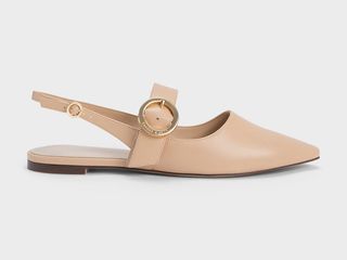 Giày bệt Charles & Keith Buckled Strap Slingback Flats CK1-70380974 Nude
