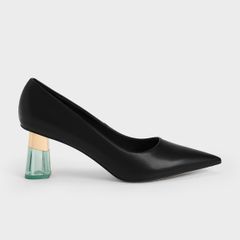 Giày cao gót C&K CK1-60280375 Đen - Metallic Accent Clear Heel Pumps Cao 6.5cm, Mũi Nhọn Thời Trang cho Phái Đẹp