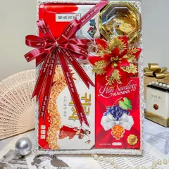 Giỏ Quà Tết Đế Gỗ 4 Món Cao Cấp Tông Màu Đỏ Sang Trọng - Quà Tặng Ý Nghĩa Dịp Tết Thịnh Vượng