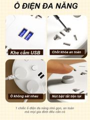 Ổ cắm đa năng Jiashi OCD05 với sạc USB, dây dài 2.8m và giá để điện thoại - Thiết bị tiện lợi cho gia đình