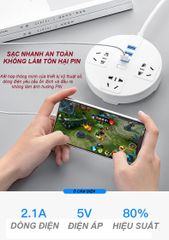 Ổ cắm đa năng Jiashi OCD05 với sạc USB, dây dài 2.8m và giá để điện thoại - Thiết bị tiện lợi cho gia đình