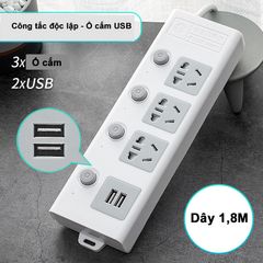 Ổ Cắm Điện Đa Năng Thông Minh Jiashi 2 Cổng USB - Tiện Ích Cao, Khả Năng Chịu Tải Lớn, Dây Dài 1.8m