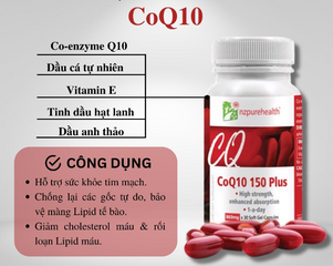 Viên uống CoQ10 150mg Plus NZPurehealth - Hỗ trợ sức khỏe tim mạch, chống oxy hóa, bảo vệ tế bào - Lọ 30 viên