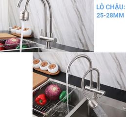 Vòi Rửa Chén Tăng Áp 2 Đầu Lạnh HOBBY Home Decor LX2D - Inox 304 Chất Lượng Cao, Thiết Kế Đẹp, Phun Nước Mạnh Mẽ, Phù Hợp Đa Số Chậu Rửa