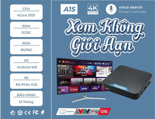 Android TV Box Vinabox A15B - RAM 2GB, ROM 16GB, Hệ điều hành Android 10, Hỗ trợ 4K, Điều khiển giọng nói, Giải trí trực tuyến