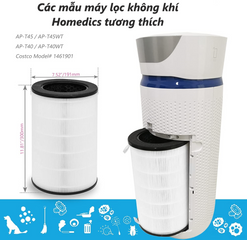 Lõi Lọc Không Khí HEPA HoMedics AP-T40FL - Lọc Bụi, Khói, Chất Gây Dị Ứng, Tương Thích Máy Lọc AP-T40/T45, Bảo Hành 2 Năm