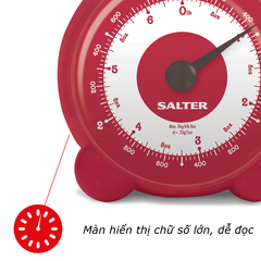 Cân Cơ Học Nhà Bếp Salter 139RDDRA - Thiết Kế Đơn Giản, Màu Đỏ Rực Rỡ, Đo Chính Xác Kg và lb,oz, Đáng Tin Cậy Cho Mọi Nhà Bếp