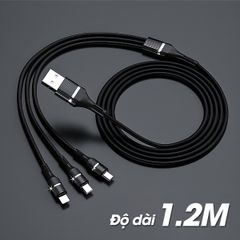 Cáp Sạc Nhanh 3 Đầu Bọc Dù Type C, Lightning, Micro USB 1.2m - Sạc Tối Đa 60W, Tiện Lợi Cho Tất Cả Thiết Bị Điện Thoại