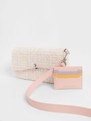Set quà túi nữ Tweed Shoulder Bag và Card Holder CK17-89680929 Pink