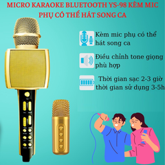 Micro Karaoke Bluetooth YS-98 Kèm Mic Phụ - Công Nghệ Lọc Âm Tiên Tiến, Âm Thanh Rõ Ràng, Hát Song Ca Tiện Lợi