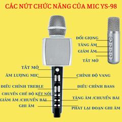 Micro Karaoke Bluetooth YS-98 Kèm Mic Phụ - Công Nghệ Lọc Âm Tiên Tiến, Âm Thanh Rõ Ràng, Hát Song Ca Tiện Lợi