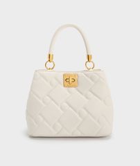Túi Charles & Keith Tillie Quilted Top Handle Bag CK2-50782081 Cream