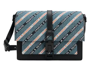 Túi đeo chéo Charles & Keith Dua Striped Denim Buckled CK2-80151264 Black Textured