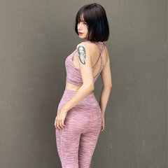 Bộ đồ tập gym nữ S40040 - Áo bra 2 lớp xoắn lưng và quần legging co giãn, hoàn hảo cho yoga, gym, thể dục, và workout