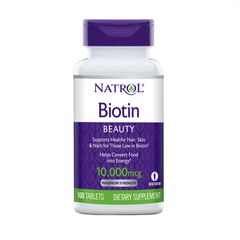 Viên Uống Mọc Tóc Natrol Biotin 10000 mcg Mỹ - Hỗ Trợ Rụng Tóc, Tóc Khỏe Mạnh, 100 Viên, Vitamin B7 Hữu Ích