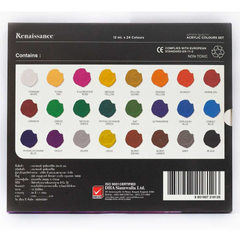 Bộ màu vẽ Acrylic Renaissance 24 tuýp 12ml - Màu sắc tươi sáng, mịn đều, chống nước, tiện dụng cho nghệ thuật sáng tạo