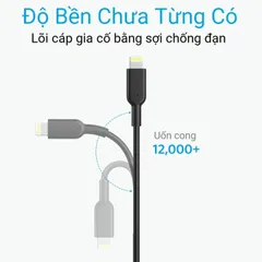 Cáp sạc Anker Powerline II Lightning A8433 dài 1.8m - Thiết kế bền bỉ, sạc nhanh, tương thích với iPhone, iPad, iPod