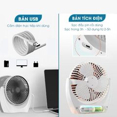 Quạt Mini Để Bàn CTFAST V01 - Tiếng Ồn Thấp, Sạc Điện, 3 Tốc Độ Gió, Thiết Kế Hiện Đại, Phù Hợp Trong Nhiều Không Gian