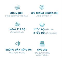 Quạt Mini Để Bàn CTFAST V01 - Tiếng Ồn Thấp, Sạc Điện, 3 Tốc Độ Gió, Thiết Kế Hiện Đại, Phù Hợp Trong Nhiều Không Gian
