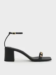 Sandals nữ cao gót Charles & Keith Ankle-Strap Heeled CK1-60050990 Black màu đen