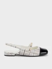 Giày bệt nữ Charles & Keith Beaded Flower Tweed Slingback Flats CK1-70900382-1 Multi