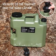 Bình Đựng Nước Dã Ngoại Quân Đội 11L - Có Lỗ Thông Hơi, Vòi Rót Thông Minh, Tiện Dụng Khi Cắm Trại & Dã Ngoại