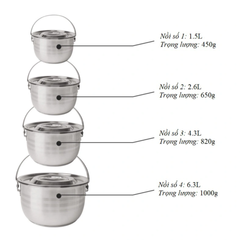 Bộ 4 Nồi Inox Dã Ngoại Xếp Gọn Đa Năng - Thiết Kế Tiện Dụng, Dùng Cho Tất Cả Các Loại Bếp Cắm Trại, Du Lịch, Picnic