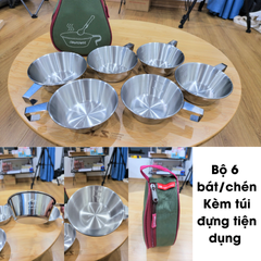 Bộ bát inox Syrah dã ngoại tích hợp tay cầm - Bộ 4, 6 bát tiện lợi cho cắm trại và picnic, chất liệu inox 304 cao cấp, nhẹ và bền.