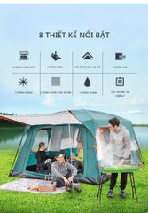 Lều Cắm Trại Du Lịch 2 Phòng Ngủ Chịu Nước - Sức Chứa 8-12 Người, Thiết Kế Thoáng Khí Cho Chuyến Phiêu Lưu Ngoài Trời