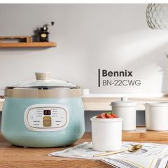 Nồi Nấu Chậm Bennix BN-22CWG 8 Chức Năng - Hẹn Giờ, Công Suất 400W, Dung Tích 2.2L, Lòng Gốm Sứ, Màu Xanh Mint