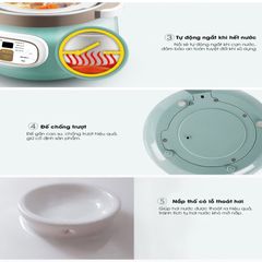 Nồi Nấu Chậm Bennix BN-22CWG 8 Chức Năng - Hẹn Giờ, Công Suất 400W, Dung Tích 2.2L, Lòng Gốm Sứ, Màu Xanh Mint